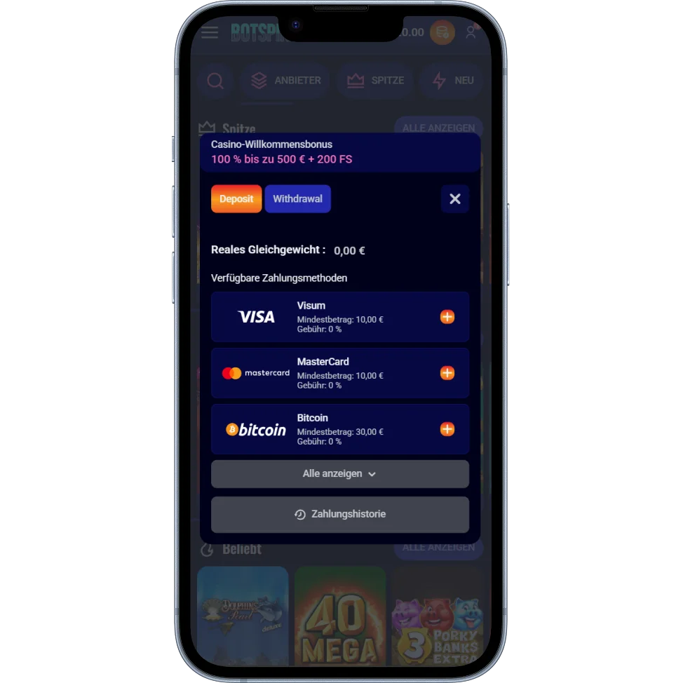 BotSpinsBet Casino Einzahlungsmethoden