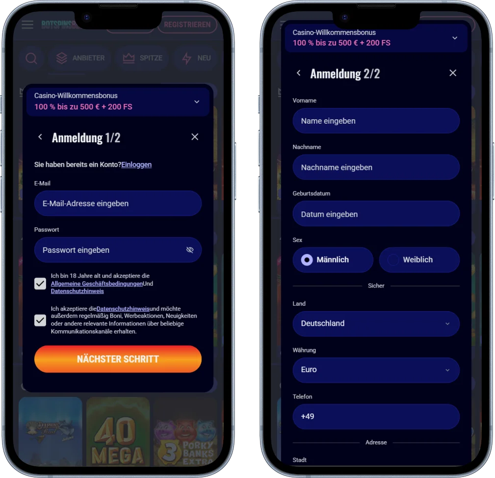 BotSpinsBet Casino Registrierung und Einloggen